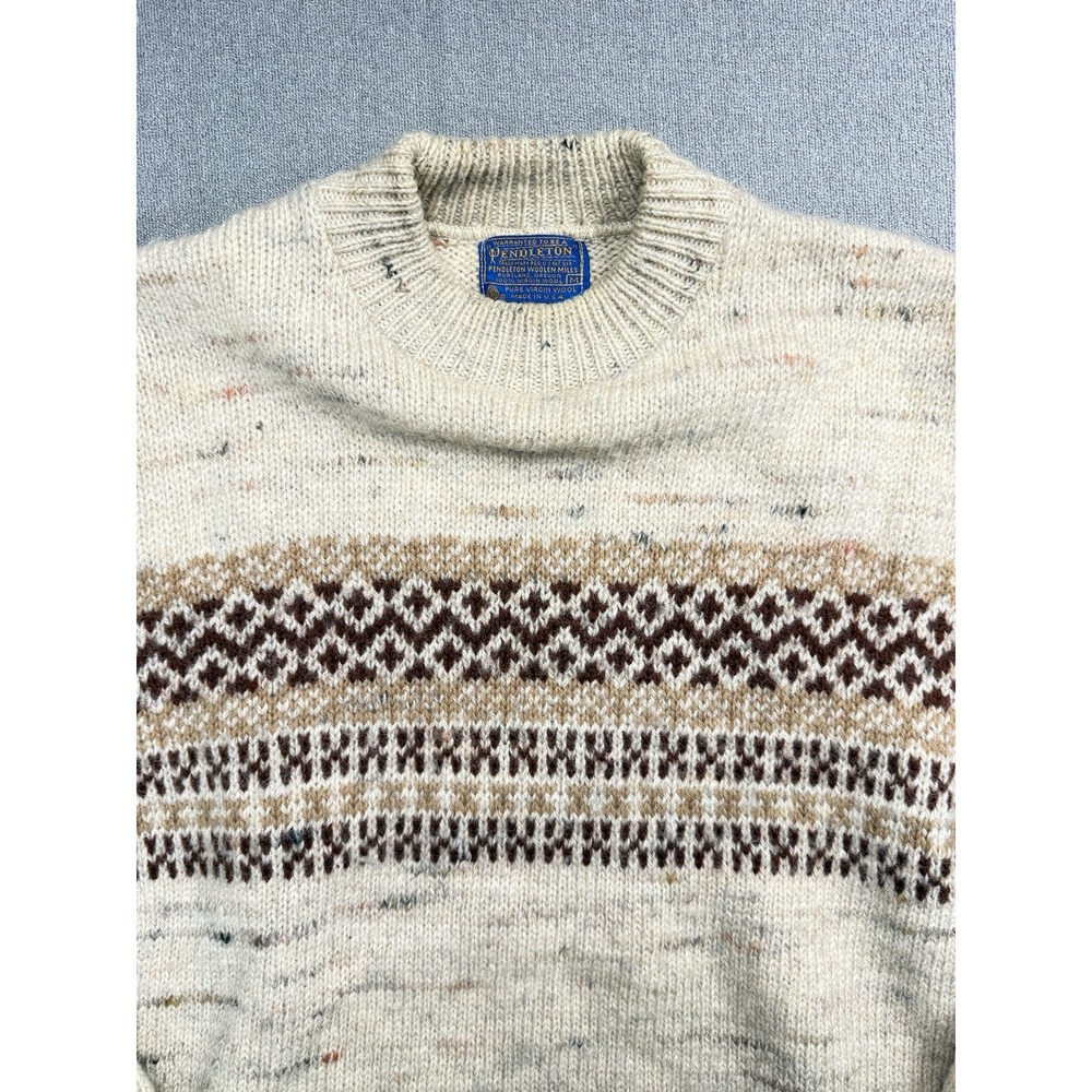Vintage 70's Pendleton Beige Chunky-Knit Pullover Sweater Men's Medium Wool USA